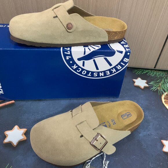 Birkenstock Boston Taupe Soft Footbed Suede Leather Unisex Comfort Shoes - Picture 5 of 5